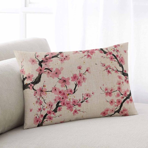 Spring Flowers Throw Pillow Covers, Country Pink Peach Blossoms Botanical Floral Soft Breathable Pillow Cases with Invisible Zipper, Standard Pillowcases for Couch Bed Sofa Chair 20x26 Inches