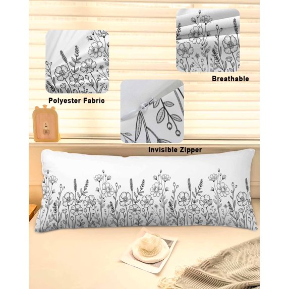 Spring Flowers Throw Pillow Covers, Modern Simple Botanical Wildflowers Herbs Soft Breathable Pillow Cases with Zipper for Sleeping, Long Body Pillowcases for Couch Bed Sofa Chair 20x60 Inches