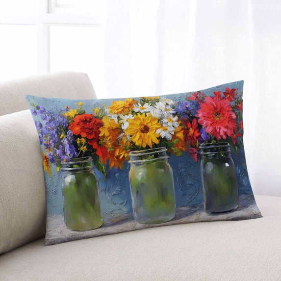 Spring Flowers Throw Pillow Covers, Rustic Botanical Vases Floral Oil Painting Soft Breathable Pillow Cases with Invisible Zipper for Sleeping, Small Pillowcases for Couch Bed Sofa Chair 16x24 Inches