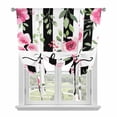 thumbnail image 1 of Spring Flowers Tie Up Curtain 63 Inches Long, Welcome Pink Floral Green Leaf Plack Stripes Balloon Style Kitchen Window Curtain Over Sink, Small Window Rod Pocket Curtain 46"x63", 1 of 9