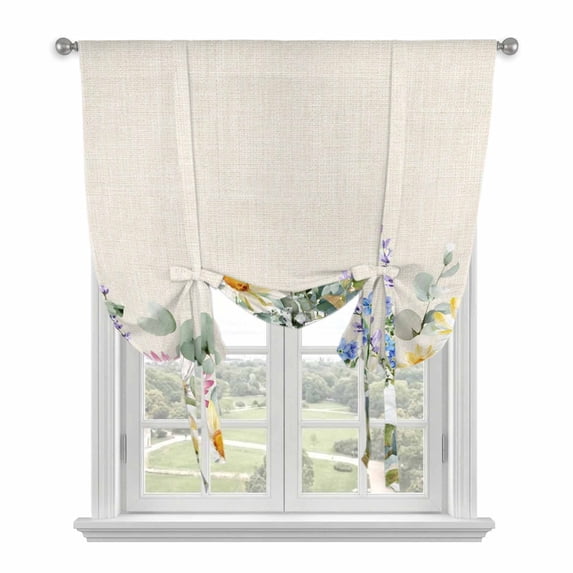 Spring Flowers Tie Up Curtains for Windows, Adjustable Balloon Window Shades, Farmhouse Botanical Floral Wildflowers Kitchen Window Treatments Adjustable Roll Up Curtain for Basement/Nursery 52"x45"
