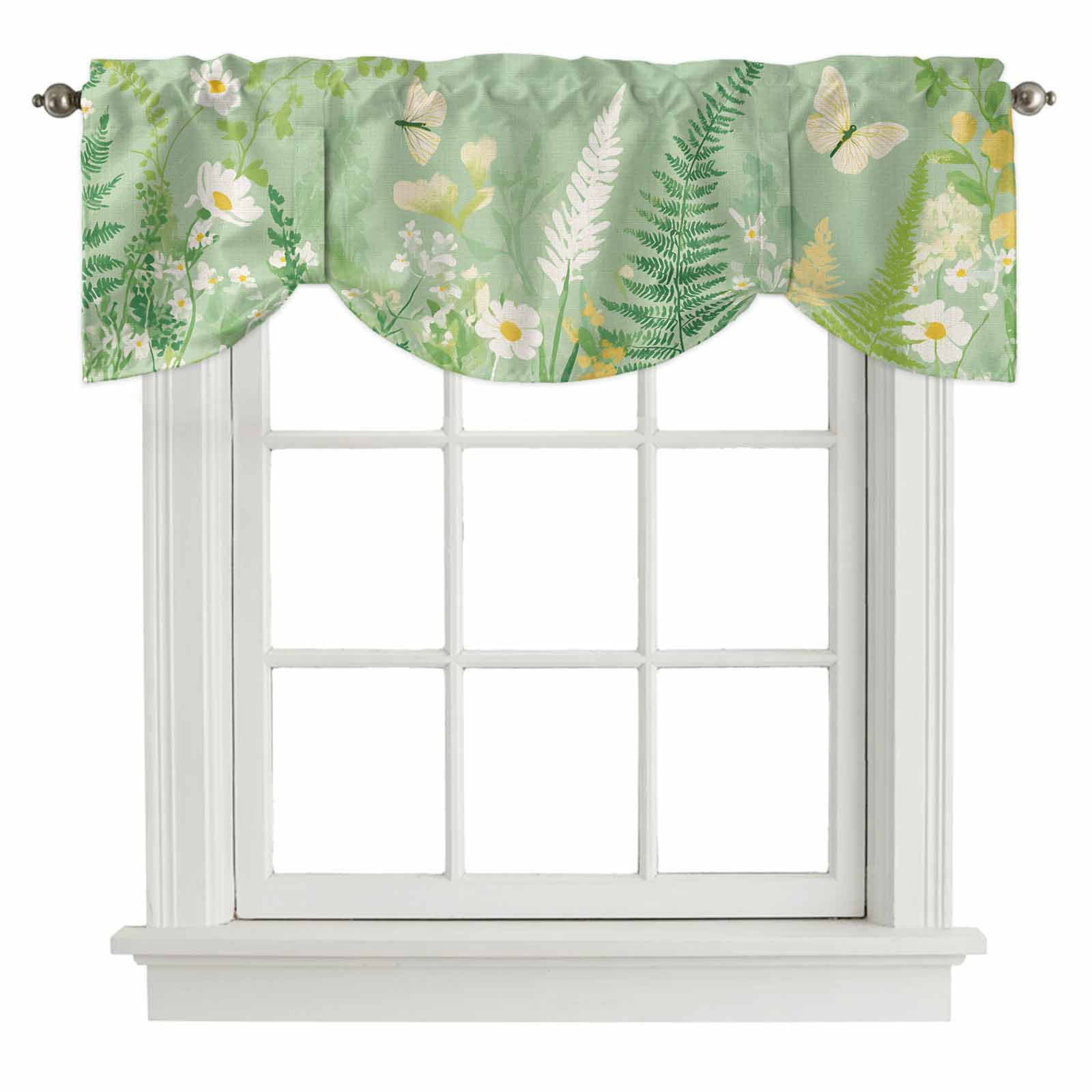Spring Flowers Tie Up Valance for Windows, Country Watercolor White ...