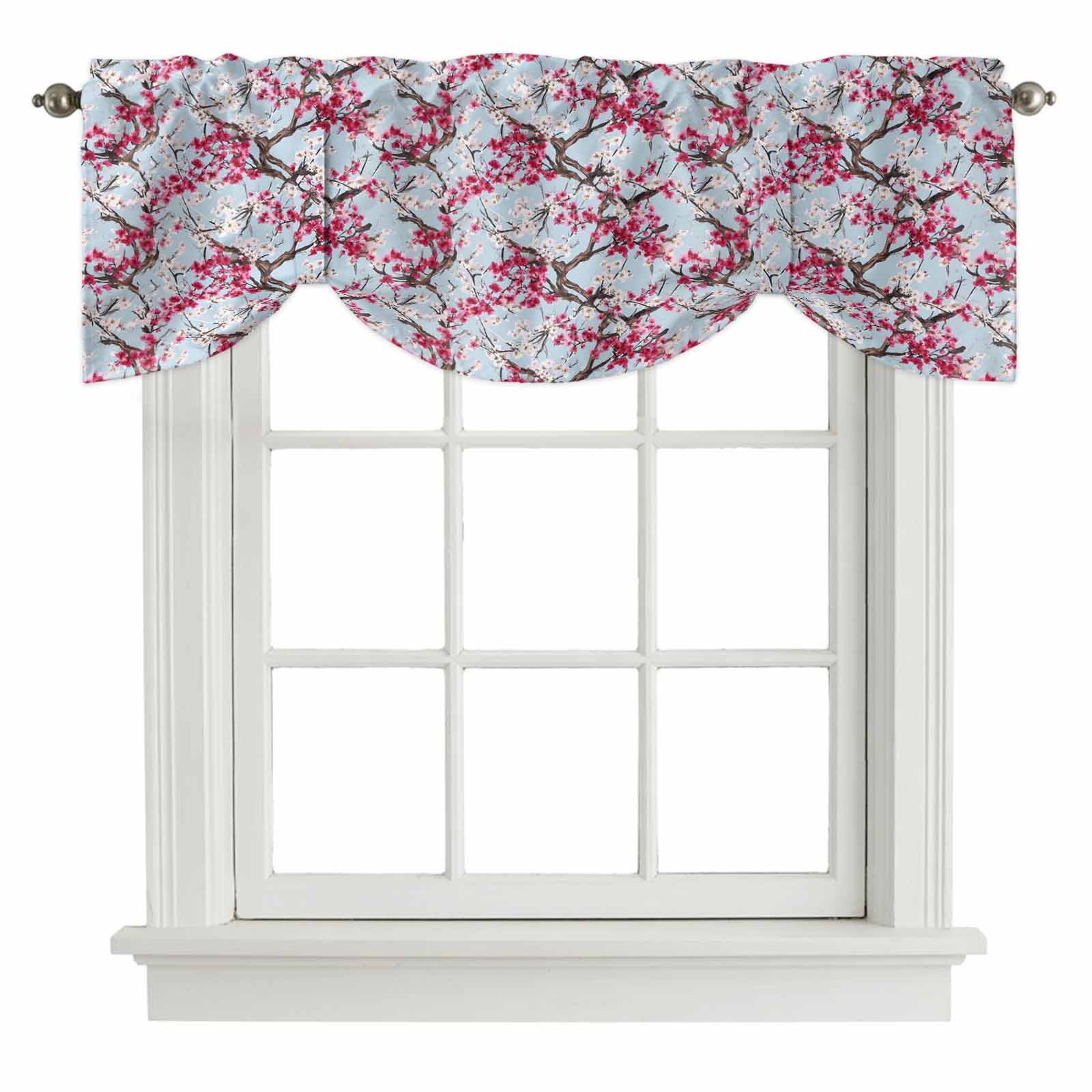Spring Flowers Tie Up Valance for Windows, Pink White Peach Blossoms ...