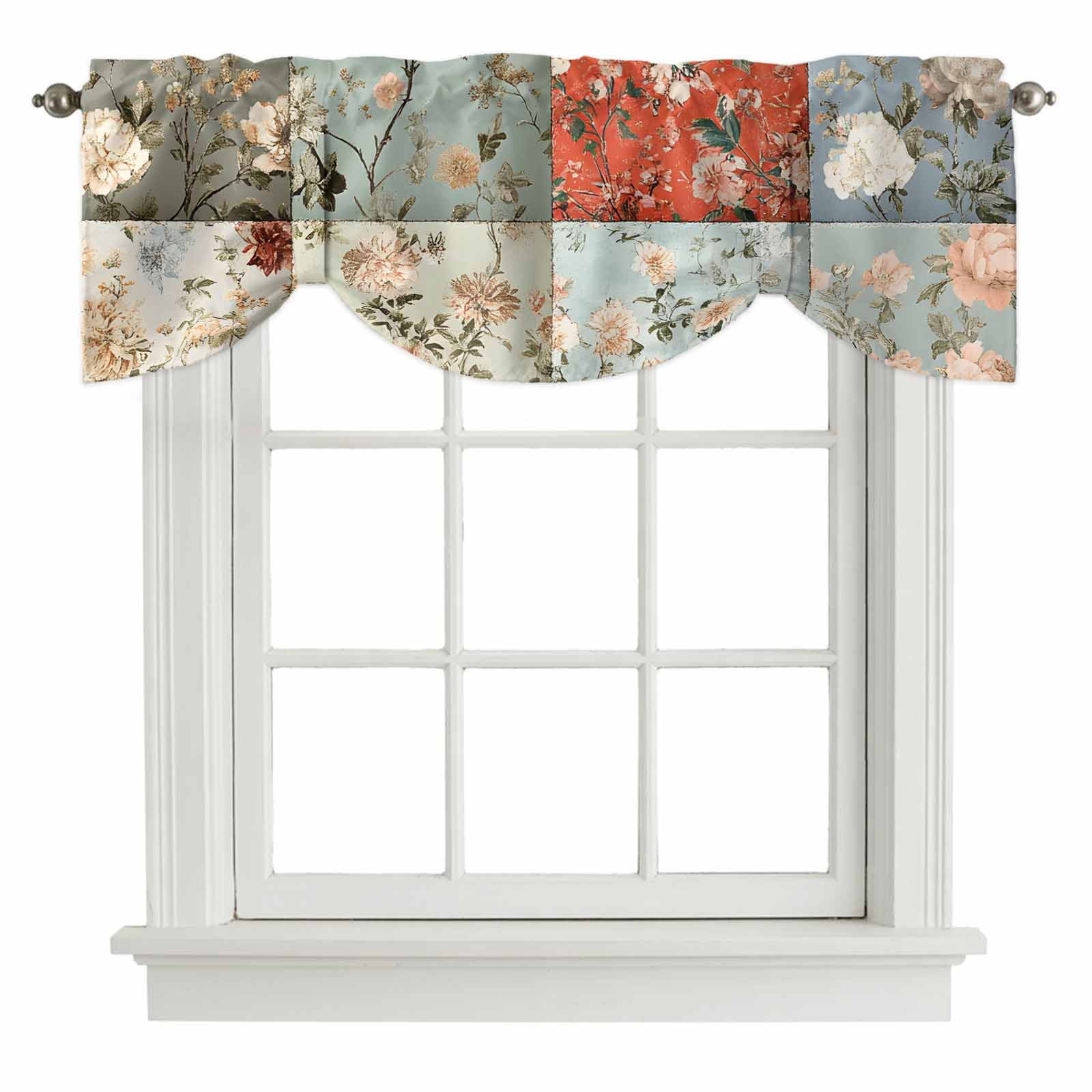 Spring Flowers Tie Up Valance for Windows, Retro Floral Pattern Collage ...