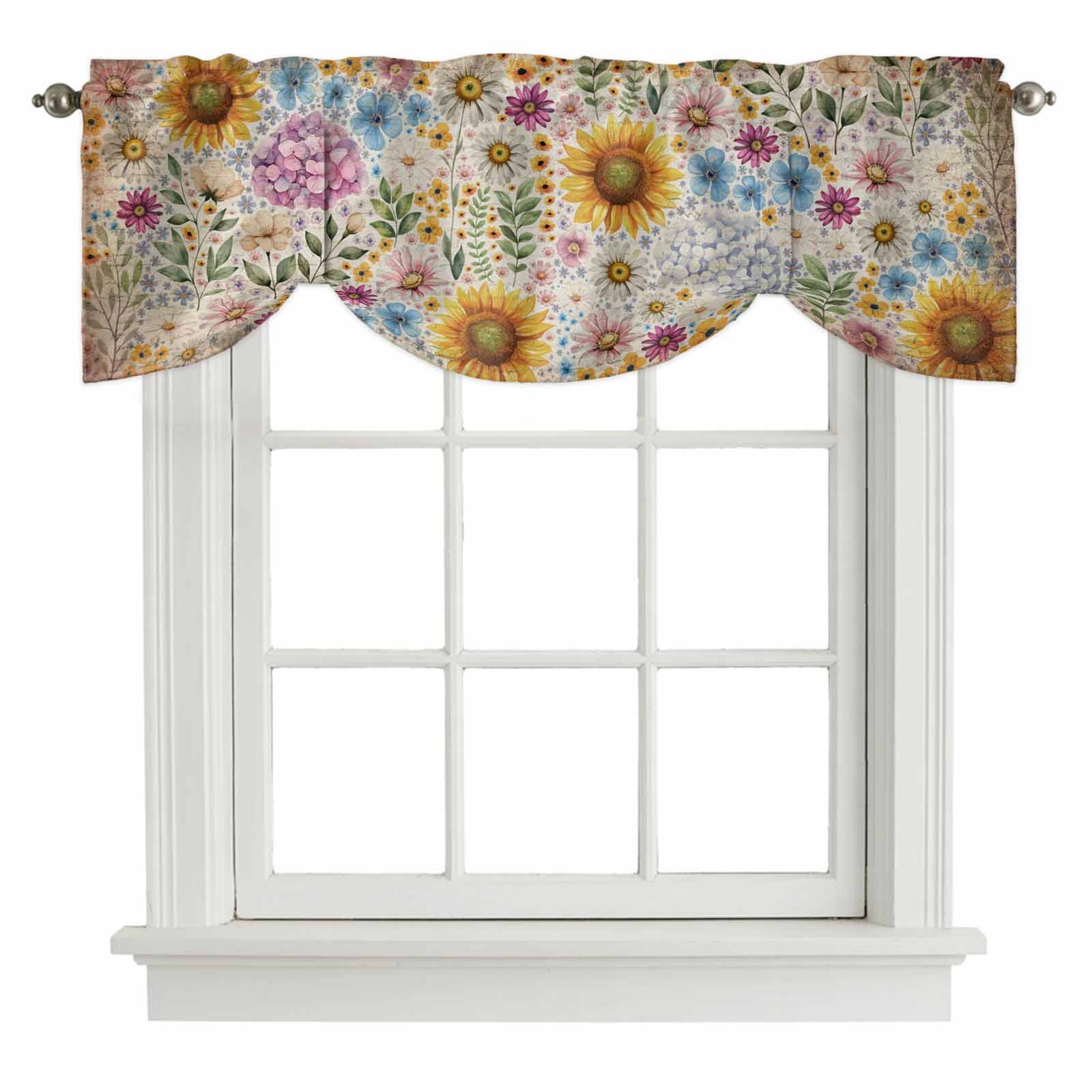 Paper Window Valance Spring Flowers Tie Up Valance for Windows, Watercolor Country Colorful ...