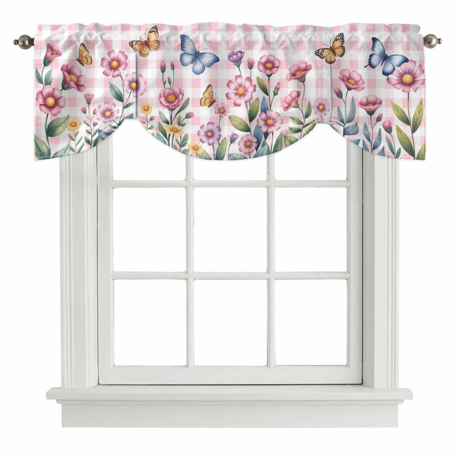 Spring Flowers Tie Up Valance for Windows, Yellow Purple Floral ...