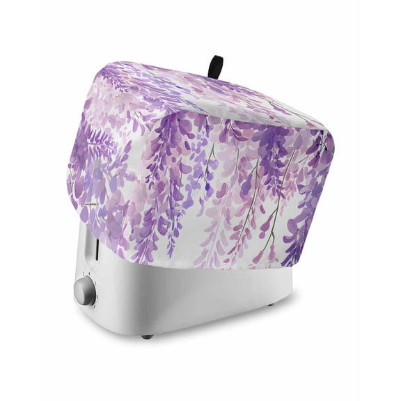 Spring Flowers Toaster Cover 2 Slice, Purple Lavender Floral Modern Pastoral Dustproof Bread Machine Oven Cover with Storage Pockets, Fits Most Kitchen Toasters Protector