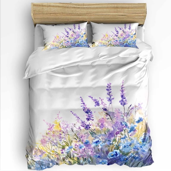 Spring Flowers Twin Size Comforter Set, Idyllic Purple Lavender Soft Bedding for All Seasons, 4 Pcs Bed Set with 1 Comforter (68"x86") ,1Sheet(66"x116"), 2 Pillowcases (19"x29")