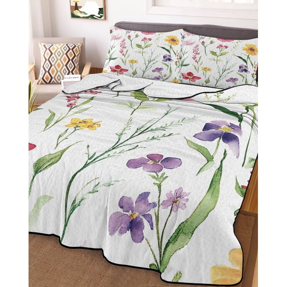 Spring Flowers Twin XL Size Down Alternative Comforter, Lightweight Comforter Quilt Bedding Set with Pillow Shams Pastoral Botanical Blossom Floral All Seasons Bed Comforter Duvet Insert 68"x98"