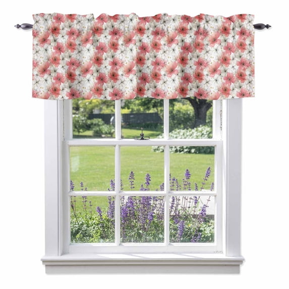 Spring Flowers Valance Curtain for Windows Red White Floral Chinese Wind Water Ink Painting Rod Pocket Curtain Valances Short Window Treatments for Kitchen Bathroom Laundry Basement 56 x 16 Inch