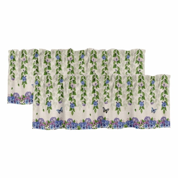 Spring Flowers Valances for Windows, Decorative Rod Pocket Window Valance Curtains, Summer Vintage Botanical Butterfly Short Curtain Drapes for Kitchen/Bathroom/Living Room, 2 Panels, 42" W x 12" L
