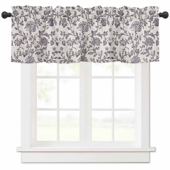Spring Flowers Valances for Windows Farmhouse Kitchen Curtains Valances Rod Pocket Valance Curtains for Kitchen Windows Farmhouse Purple Pastoral Floral Leaf Window Valances for Bathroom 42"x18"