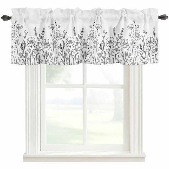 Spring Flowers Valances for Windows Farmhouse Kitchen Curtains Valances Rod Pocket Valance Curtains for Windows Modern Simple Botanical Wildflowers Herbs Window Valances for Bathroom Bedroom 42"x12"