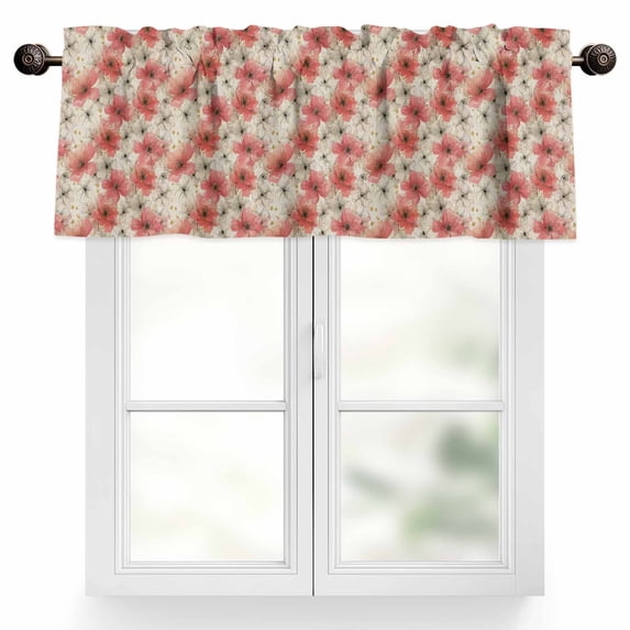 Spring Flowers Valances for Windows Red White Floral Vintage Water Ink Painting Valance Curtains Rod Pocket Bathroom Small Window Treatments for Kitchen Living Room Bedroom, 54"x18"