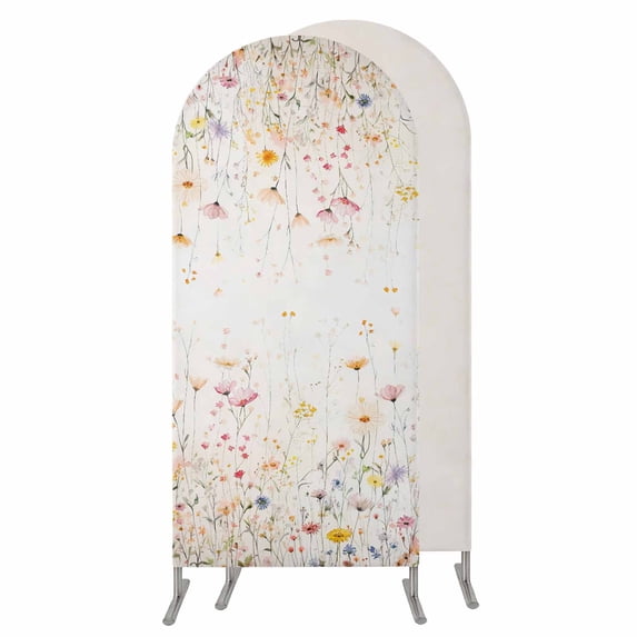 Spring Flowers Wedding Arch Cover,Stretchy Spandex Arch Backdrop Stand Covers 6 FT,Watercolor Wildflowers Farmhouse Floral Round Top Arched Backdrop Cover for Birthday Party Ceremony Baby Shower