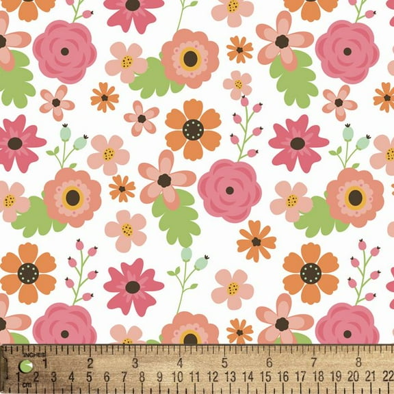 Spring Flowers White Flannel Fabric