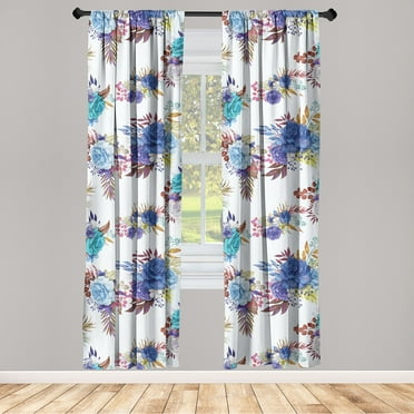 Spring Flowers Window Curtains, Delicate Blooming Floral Feels Illustration with Leaves Ornament Print, Lightweight Decor 2-Panel Set with Rod Pocket, Pair of - 28"x63", Ivory Multicolor, by Ambesonne