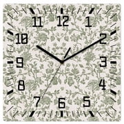 Spring Flowers Wooden Wall Clock Silent Non Ticking, Farmhouse Sage Green Pastoral Floral Leaf Square Wall Clocks Battery Operated, Decor Clock for Home Office, Living Room, Kitchen, 10 Inch