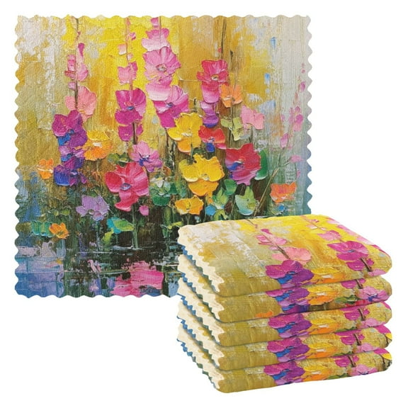 Spring Flowers in Bloom Kitchen Cloth Dish Towels for Drying Washing Absorbent Dish Rags 6 Pack