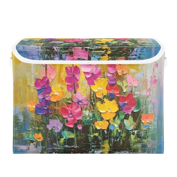 Spring Flowers in Bloom Large Storage Bins with Linen Collapsible Lid Storage Box 16.7 x 12.6 x 11.8in