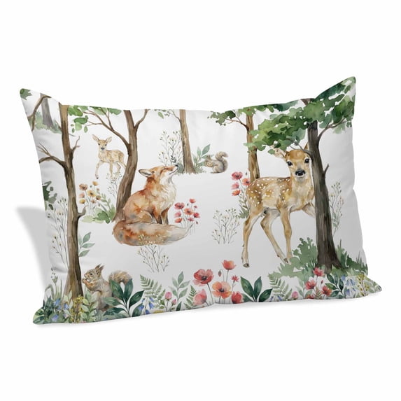 Spring Forest Animals Pillow Covers, Linen Long Throw Pillow Case, Floral Botanical Trees Holiday Pillow Protector Decorative Cushion Cover for Living Room/Bedroom 20" x 36"