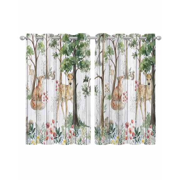 Spring Forest Animals Sheer Curtains 39 Inch Length 2 Panels Set for Living Room/Bedroom, Floral Botanical Trees Grey Wooden Kitchen Curtains Grommet Semi-Sheer Curtains Window Treatments 27.5"x39"x2