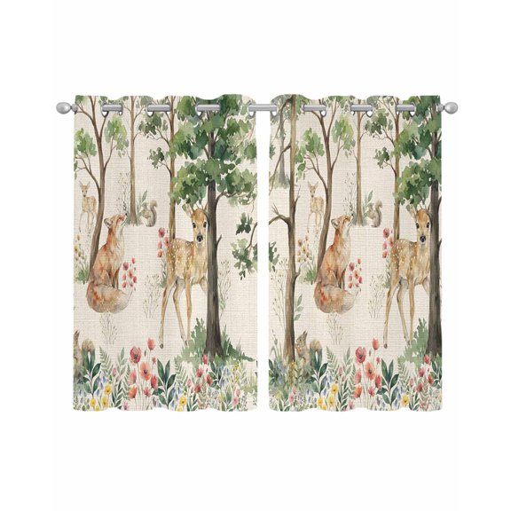 Spring Forest Animals Sheer Curtains 39 Inch Length 2 Panels Set for Living Room/Bedroom, Floral Botanical Trees Linen Kitchen Curtains Grommet Semi-Sheer Curtains Window Treatments 27.5"x39"x2
