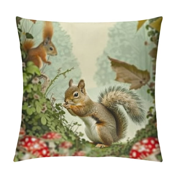 Spring Forest Animals Throw Pillow Covers Rabbit Squirrel Mushroom Floral Decorative Pillows for Sofa Kids Baby Nursey Room Decor Set