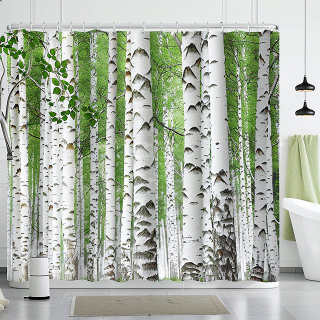 Spring Forest Birch Trees Shower Curtain Set NatureInspired Design