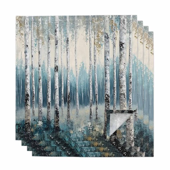 Spring Forest Cloth Napkins, Grey Tree Branch Impressionist Style Washable and Reusable Dinner Napkins Set of 4, Table Napkin for Kitchen Party Birthday Wedding Hotel Housewarming 20"x20"