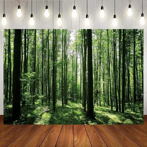 Spring Forest Photography Backdrop Green Jungle Forest Sunlight Grassland Wonderland Tree Nature Landscape Background Adventure Camping Picnic Hiking Theme Party Decoration Banner