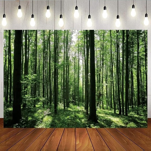 Spring Forest Photography Backdrop Green Jungle Forest Sunlight Grassland Wonderland Tree Nature Landscape Background Adventure Camping Picnic Hiking Theme Party Decoration Banner