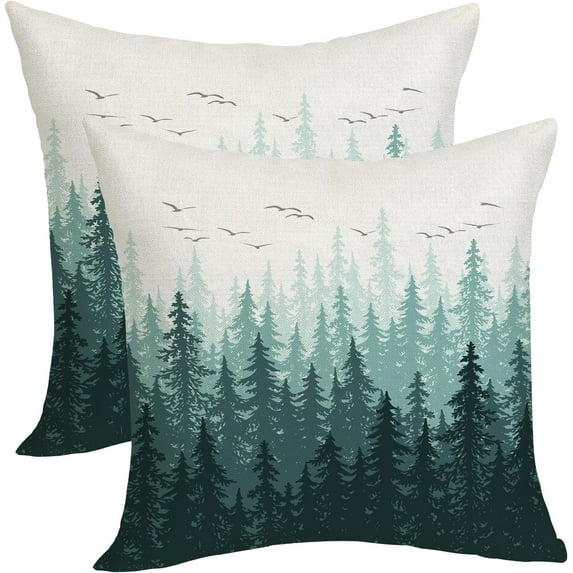 Spring Forest Pillow Covers 18x18 Pack of 2 Watercolor Dark Blue Green Pine Coniferous Tree Throw Pillow Covers,Summer Pillowcase Rustic Farmhouse Decorative Cushion Case for Sofa Couch Outdoor