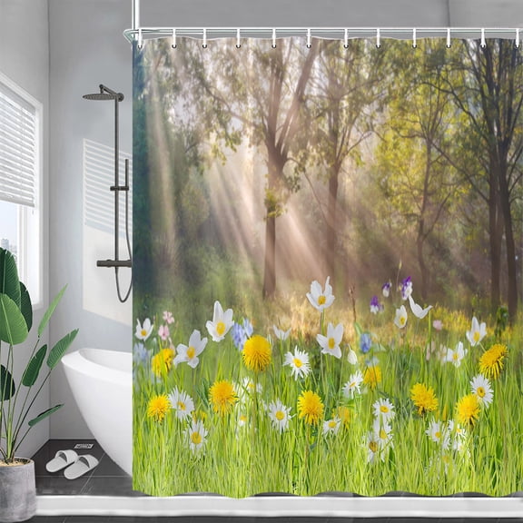 Spring Forest Shower Curtains Nature Flowers Plant Animal Rustic Landscape Bathroom Decor Polyester Bath Curtain with