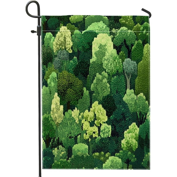 Spring Forest Tree Garden Flag 12 x 18 Inch Double Sided Canvas House Flag with Fun Nature Scenic Pattern for Front Yard Backyard Lawn