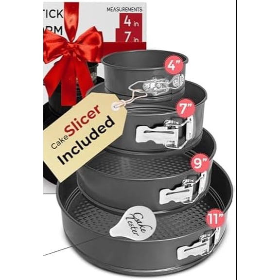 Spring Form Pan for Cheesecake, 4/7/9/11 Inch NONSTICK Cheesecake PanSet with CAKE SLICER and TESTER, Leakproof Springform Pan Set, 4 Spring Form Pans for Baking Compatible with INSTANT POT