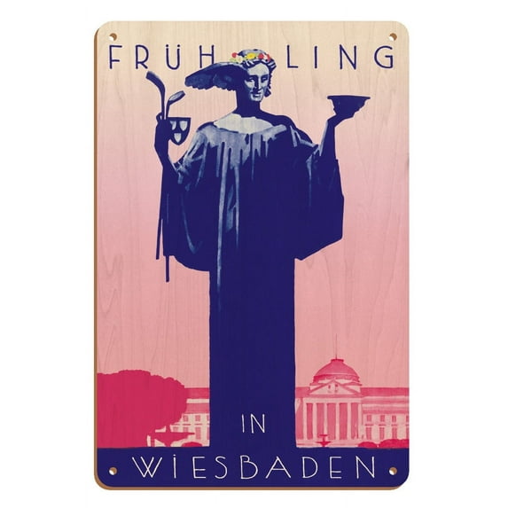 Spring (Frühling) in Wiesbaden Germany - Vintage Travel Poster by Ludwig Hohlwein c.1920s - 8 x 12 inch Vintage Wood Art Sign