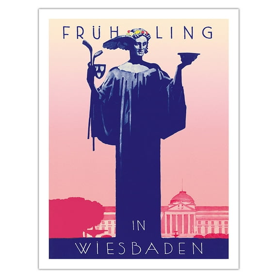 Spring (Frühling) in Wiesbaden Germany - Vintage Travel Poster by Ludwig Hohlwein c.1920s - Fine Art Matte Paper Print (Unframed) 20x26in