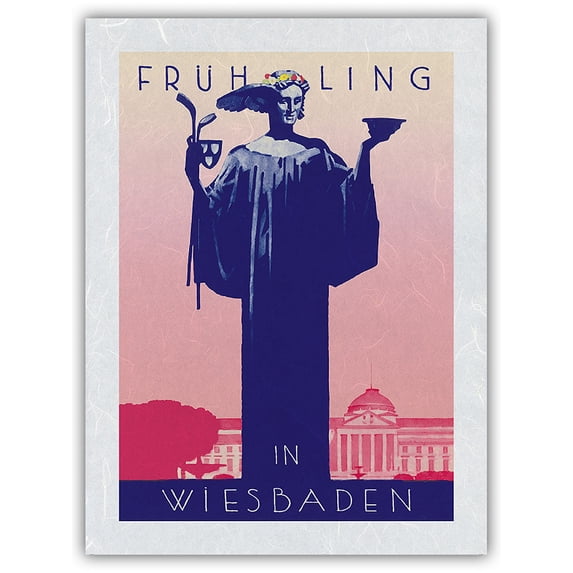 Spring (Frühling) in Wiesbaden Germany - Vintage Travel Poster by Ludwig Hohlwein c.1920s - Japanese Unryu Rice Paper Art Print (Unframed) 12 x 16 in