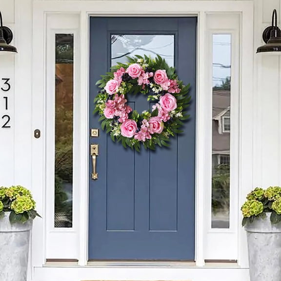 Spring Front Door Flower Wreath, Lifelike Tulip Garland for Porch Indoor Outdoor Home Decor, Elegant Flower Crown for Weddings Birthdays Stage Decorations and Seasonal Party Display