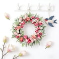 thumbnail image 1 of Spring Front Door Wreath with Artificial Bunny Ear Leaves, Tulips & Roses, Faux Floral Greenery Wreath for Indoor Outdoor Home Decor, Wall Window Porch Farmhouse Easter Decorations, 19*19in, A, 1 of 8