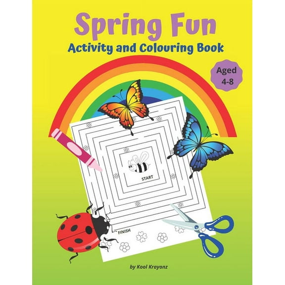Spring Fun Activity and Colouring Book: Workbook for children includes many different activities like mazes, word search, spotting the difference and scissors skills (Paperback)