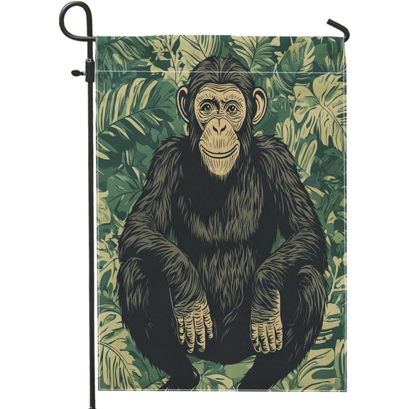 Spring Funny Chimpanzee Front Yard Backyard Burlap Garden Flags Garden Flags 12x18 Double Sided for Outside, Tropical Monstera Leaf Small House Flags, Gorillas Home Porch Lawn Flags