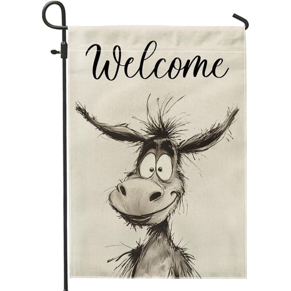 Spring Funny Donkey Garden Flag 12x18 Inch Double Sided Abstract Cartoon Burlap Lawn Flag for Outside Backyard Small House Outdoor Decor