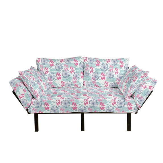 Spring Futon Couch, Abstract Colorful Drawings of Floral Elements with Rain Drops Nature Art Print, Daybed with Metal Frame Upholstered Sofa for Living Dorm, Loveseat, Multicolor, by Ambesonne