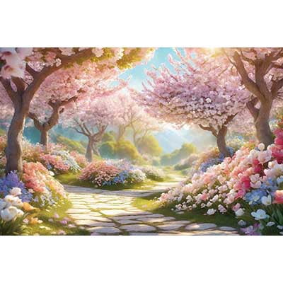 Spring Gard Park Backdrop Gre Tree Pink Cherry Blossom Photography Background Home ration Studio Photo Supplier