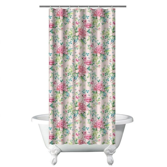 Spring Garden Bee and Butterfly Shower Curtain, 36x72 Polyester, Watercolor Floral Pattern with Hooks