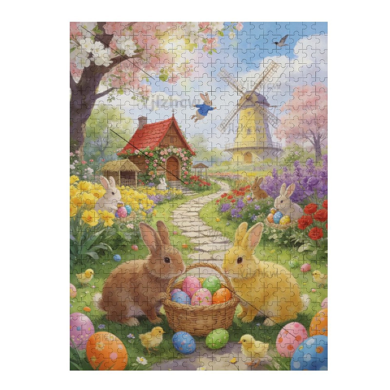 Spring Garden Bunny Windmill Wooden Jigsaw Puzzle 500 Pieces Adult ...