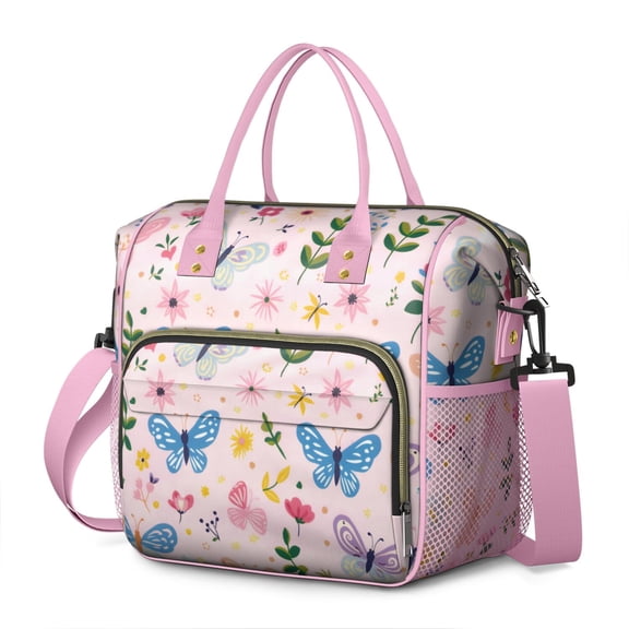 Spring Garden ButterfliesLarge Reusable Insulated Lunch Bag for Women with Adjustable Shoulder Strap