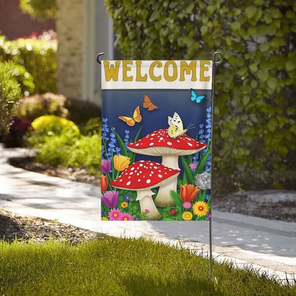 Spring Garden Flag 12 X 18 Inch Double Sided Mushroom Plant Colorful Flowers Butterfly Seasonal Welcome Yard Outdoor Flag Holiday Gifts